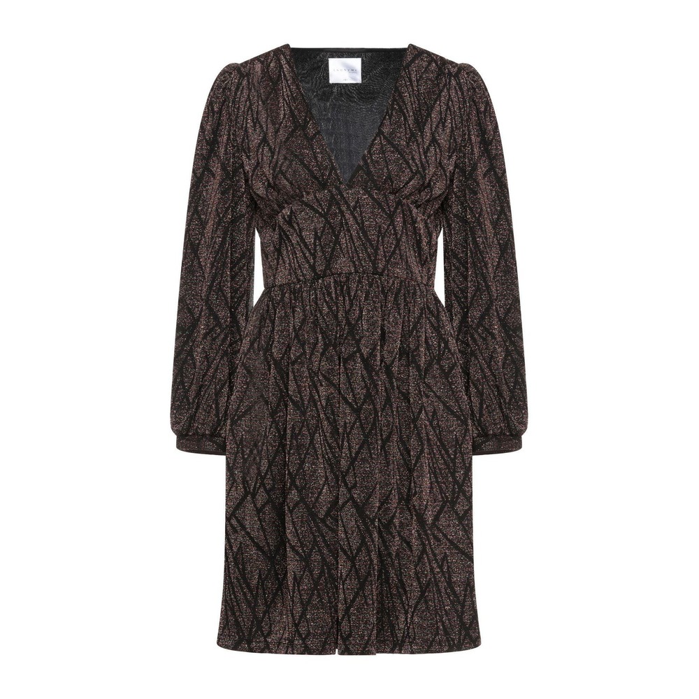 Anonyme Designers Glam Black Metallic Shimmer Geometric Plunge Dress – Sz Small